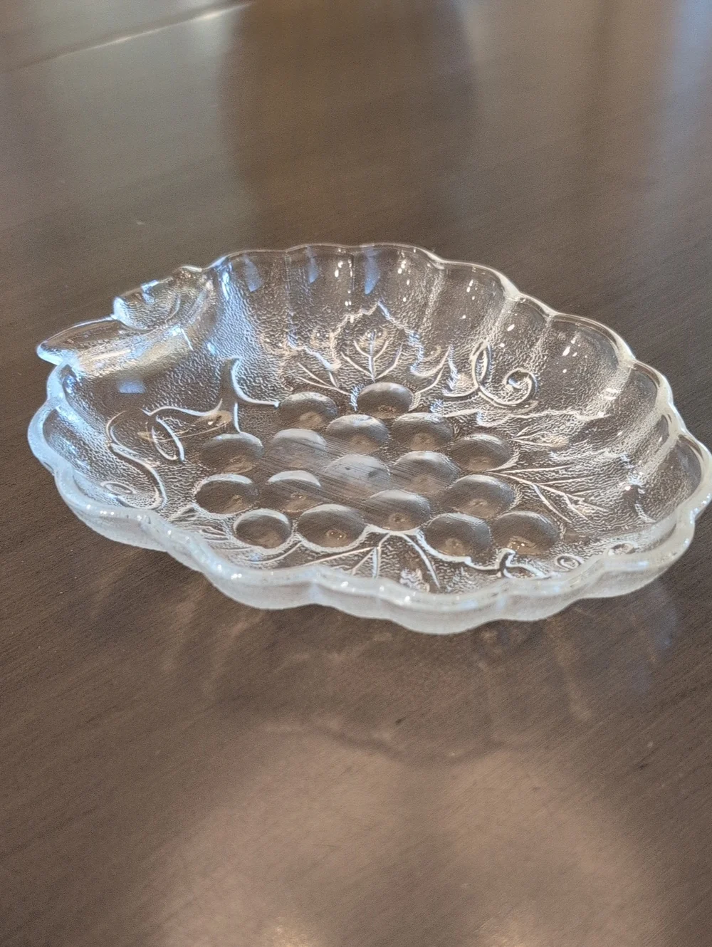 Vintage MCM Clear Pressed Glass Grape Cluster Serving Bowl Trinket Dish